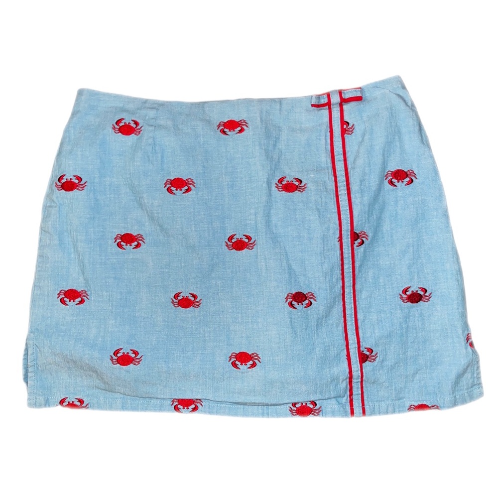 Lilly Pulitzer Girls' Stretch Denim Jean Skort with Red Embroidered Crabs size 6